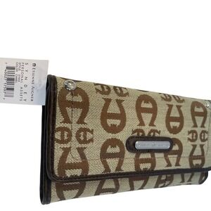 Etienne Aigner Monogram Wallet Brown Beige Clutch Wallet NWT